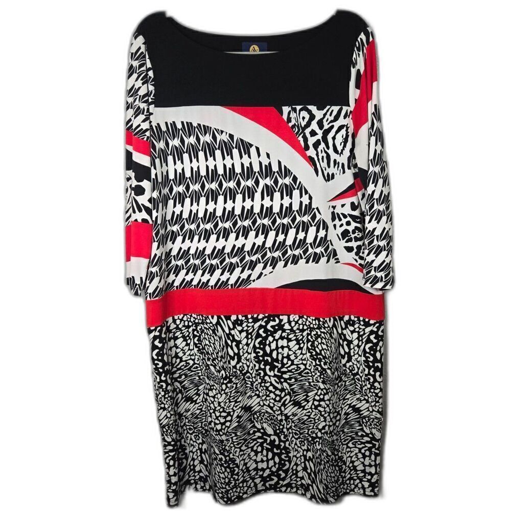 Adrienne Vittadini Women's Black, White and Red Sheath Midi Dress Size Large